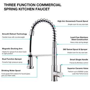 304 Stainless Steel Drinking Water 3 Way Kitchen Faucet with Pull Down Spray Head - Product Image 3