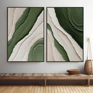 Arte Mural Abstracto Texturizado Verde Verdant Flow Diptych, Decoración de Pared Pintada a Mano, Cuadros Decorativos Medianos - Product Image 1