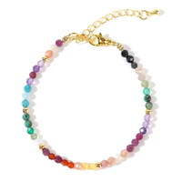 Bracelet Bohème en Pierre Naturelle Facettée 2mm 3mm 4mm, Perles en Acier Inoxydable Doré, Cristal et Améthyste pour Femme