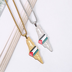 Collar de Acero Inoxidable con Elementos del Mapa de <span class=keywords><strong>Israel</strong></span> y Palestina, Accesorio de Moda para Parejas, para Hombre y Mujer - Product Image 1
