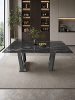 Table à manger en marbre noir de fabrication artisanale, table en pierre naturelle polie, mobilier moderne sur mesure pour villa, appartement, hôtel et salle à manger