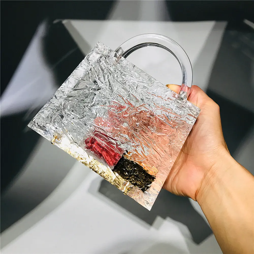 Amiqi Fashion Clear Ice Cracked Acrylic Clutch HM21 Crystal Party Purses for Women Wedding Evening Bags Transparent Acrylic