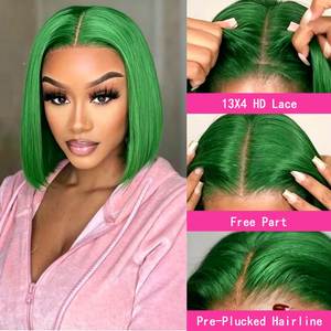 Perruque Bob Courte Verte Transparente en Cheveux Humains Vietnamiens Remy 100% Naturels, Sans Colle, Couleurs Personnalisables, Luxueuse, Vente en Gros - Product Image 3