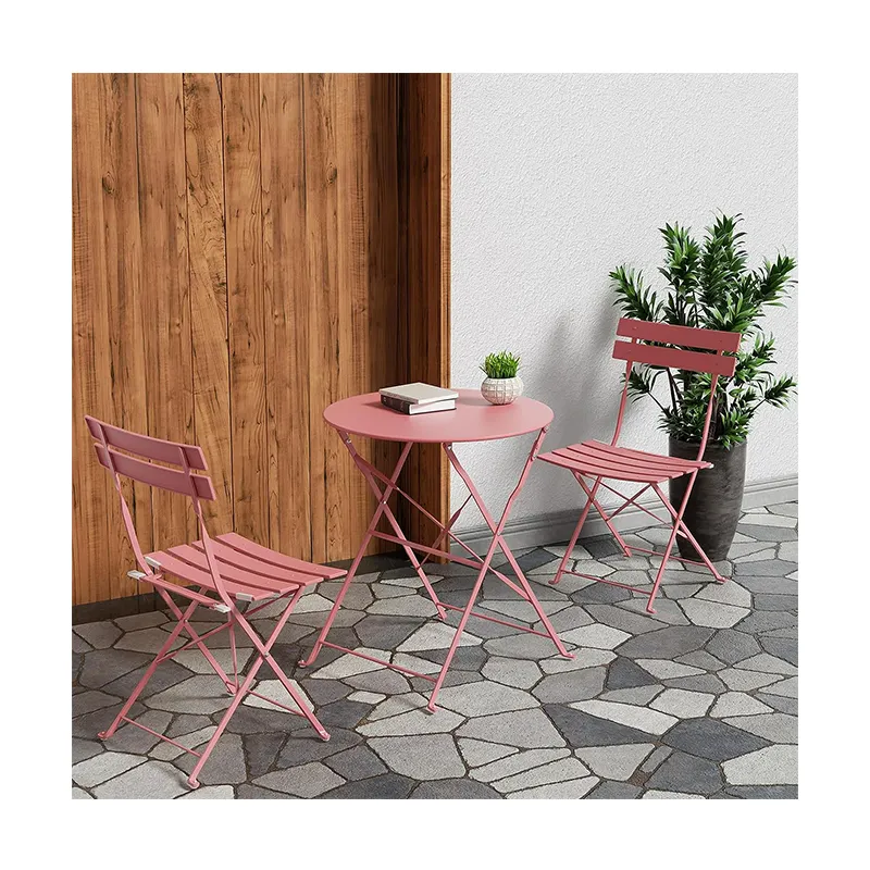 Bestseller Balkon Freizeit Klapp möbel Gartens tühle und Tisch 3 Stück Patio Metall Bistro Sets für den Außenbereich