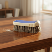 Brosse à poils mélangés bicolore LB-007 - Manche ivoire/bleu, poils naturels mixtes, pour l'entretien des chaussures/du cuir/de l'intérieur des voitures