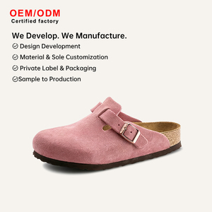 Mules sabots en cuir nubuck et daim pour femmes, style fille, à semelle en bois, plates, à enfiler, sans talon, confort minimalistes 2026 - Product Image 1