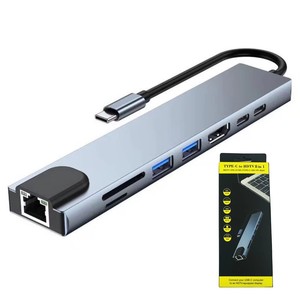 Factory 8 EN 1 <span class=keywords><strong>USB</strong></span> <span class=keywords><strong>C</strong></span> HUB Tipo <span class=keywords><strong>C</strong></span> a <span class=keywords><strong>USB</strong></span> <span class=keywords><strong>3</strong></span>,0 Splitter 100W PD Charge RJ45 Lan Adapter 4K HDTV para computadoras portátiles tipo <span class=keywords><strong>C</strong></span> - Product Image 2