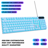 Nouveau clavier de jeu USB filaire 104 touches rétroéclairé RGB, touches flottantes rétro punk, résistant aux éclaboussures, pour bureau