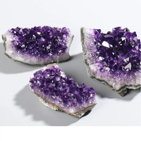 Géode d'améthyste naturelle en vrac d'Uruguay, taille aléatoire, avec grappe de drusy, pierre violette de guérison, cadeaux pour la décoration intérieure et le Feng Shui