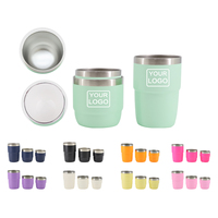Verres à liqueur empilables en céramique Tasse à café Tasse à vin avec couvercle en acier inoxydable Logo personnalisé Vert clair 3in1 4oz 6oz 8oz