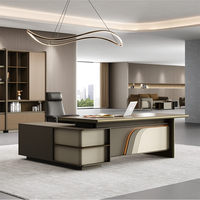 Le bureau de direction en bois modulaire en forme de L haut de gamme personnalisé présente des fonctions uniques et des tiroirs avec des lumières LED