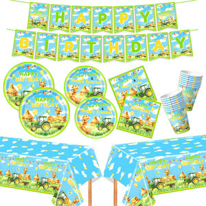 Articles de fête Tracteur : Vaisselle, cadeaux, assiettes 9 et 7 pouces, serviettes, pailles, gobelets 9 oz, nappe pour <span class=keywords><strong>anniversaire</strong></span> sur le thème de la <span class=keywords><strong>ferme</strong></span> et des tracteurs - Product Image 1
