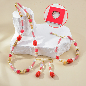 Ensemble de bijoux bohème rhodochrosite et perles pour femmes avec collier boucles d'oreilles Bracelet pour les fêtes de jardin d'été à la mode - Product Image 2