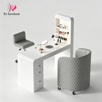 Ensemble table et chaise de manucure en bois blanc moderne, table de salon de beauté rose de luxe à une place, bureau de manucure à vendre