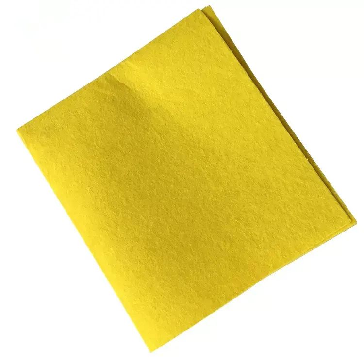 Tissu non tissé réutilisable en viscose et polyester perforé à l'aiguille, tissu de nettoyage de sol jaune imprimé super absorbant