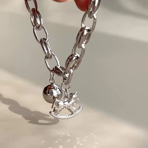 Pulsera de Plata de Ley S925 con Caballo Balancín para Mujer, Joyería de Uso Diario con Encanto Animal, Engaste de Bisel de Plata 925 - Product Image 4