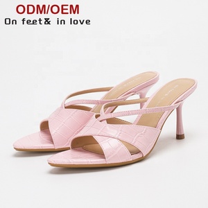 2026 Sandales <span class=keywords><strong>mules</strong></span> sexy pour femmes, roses, à talons aiguilles, effet croco, à brides croisées, à bout ouvert, chaussures de soirée et de bureau, ODM OEM Personnalisé - Product Image 1
