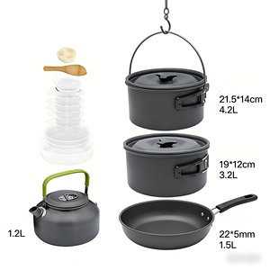 Juego de Utensilios de Cocina para Acampar al Aire Libre para 5-6 Personas, Juego de Ollas Portátiles para Senderismo, Picnic y Excursionismo con Hervidor - Product Image 3