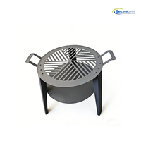 Brasero en fer robuste rond avec grille radiale et poignées pour patio extérieur, jardin et camping