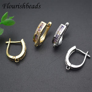 Bonne qualité Anti <span class=keywords><strong>rouille</strong></span> plaqué or coloré CZ pavé U forme levier dos rond boucle d'oreille fermoir crochets pour les femmes fabrication de bijoux - Product Image 4