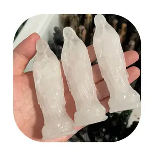 10cm ukiran semi spiritual batu mulia kristal kerajinan natur putih kuarsa bening kristal suci perawan patung untuk hadiah