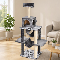 Arbre à chat multi-niveaux gris en bois, tour pour chat du sol au plafond, rampe à gratter, meuble d'escalade pour chats
