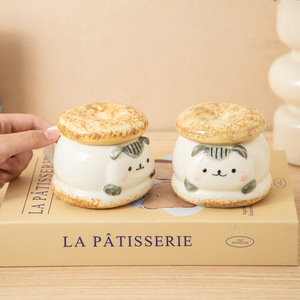 ชุดแก้วเซรามิคพร้อมฝาปิดลายการ์ตูนแมวสองชิ้นสำหรับเป็นของขวัญเด็ก - Product Image 2