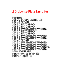 Accessoires de voiture Lampe d'immatriculation à LED sans erreur pour Peugeot 206 207 306 307 308 406 407 5008 Partner Tepee