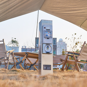 Poste de enchufe vertical impermeable para exteriores de GEEYA, pila eléctrica de jardín con salida doble 10A y 16A - Product Image 1