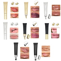 Gloss repulpant transparent végétalien avec applicateur massant métallique, tube souple, huile à lèvres, marque privée, gloss à lèvres brillant aux peptides