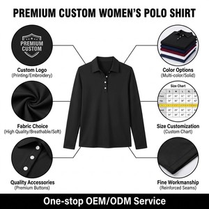 Polo a Maniche Lunghe da Donna con Logo Personalizzato, Top Casual con Bottoni, Maglia Slim Fit con Scollo a V e Colletto - Product Image 3