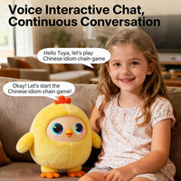 Nouveautés : Peluche Ours Beige AI avec salopette en jean, nœud bleu clair, yeux lumineux, interactive vocale intelligente, cadeau pour filles