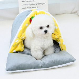 Curtain Style Enclosed Pet Bed For Dogs <b>Small</b> Medium Size Thickened Warm Triangle Shape With Strawberry Decor Hand Washable - Product Image 3