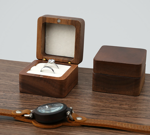 2026 New Portable Mini Walnut Wood Vintage Magnetic Closure <b>Ring</b> Box Velvet Lining Travel Jewelry <b>Storage</b> for Engagement Gift - Product Image 4
