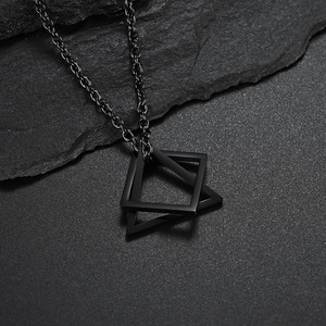 Collier en acier titane avec combinaison triangle et carré, pendentifs hip-hop pour couple homme et femme, bijoux - Product Image 4