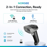 Escáner de Códigos de Barras Inalámbrico NORGEE N1200R, Lector de Códigos QR 2D para Almacenes, 2.4G y USB