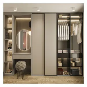 خزانة ملابس مخصصة عالية الجودة مفتوحة متشابكة خزانة ملابس متكاملة من الخشب الرقائقي لغرفة النوم الرئيسية
