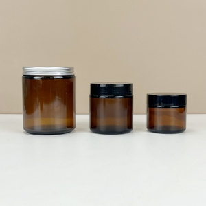 Hot Selling <b>Empty</b> Amber Round Shape Glass Candle <b>Jar</b> 50g 60g 100g 150g 200g 250g Cosmetic Face Cream Glass <b>Jar</b> with Cap - Product Image 2