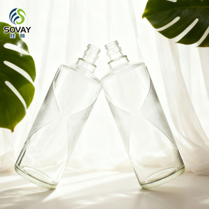 Botella de Vidrio Transparente de 500 ml con Diseño Único para Ginebra, Whisky, <span class=keywords><strong>Ron</strong></span>, Vodka, <span class=keywords><strong>Licor</strong></span> y Tequila, con Tapa de Rosca - Product Image 1