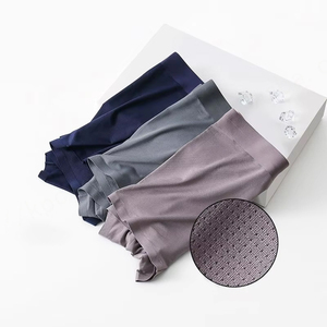 Venta al por mayor 60 Ropa interior sin costuras para hombres Color sólido Malla tejida Calzoncillos de seda de hielo Transpirable Adultos Secado rápido Bragas para hombres Trunks - Product Image 2