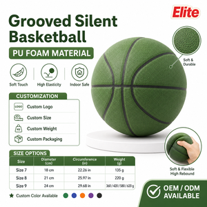 Ballon de basketball silencieux rainuré <span class=keywords><strong>en</strong></span> mousse PU, doux au toucher, haute élasticité, sûr pour l'intérieur, logo personnalisé, taille, poids, couleur, OEM, ODM - Product Image 3
