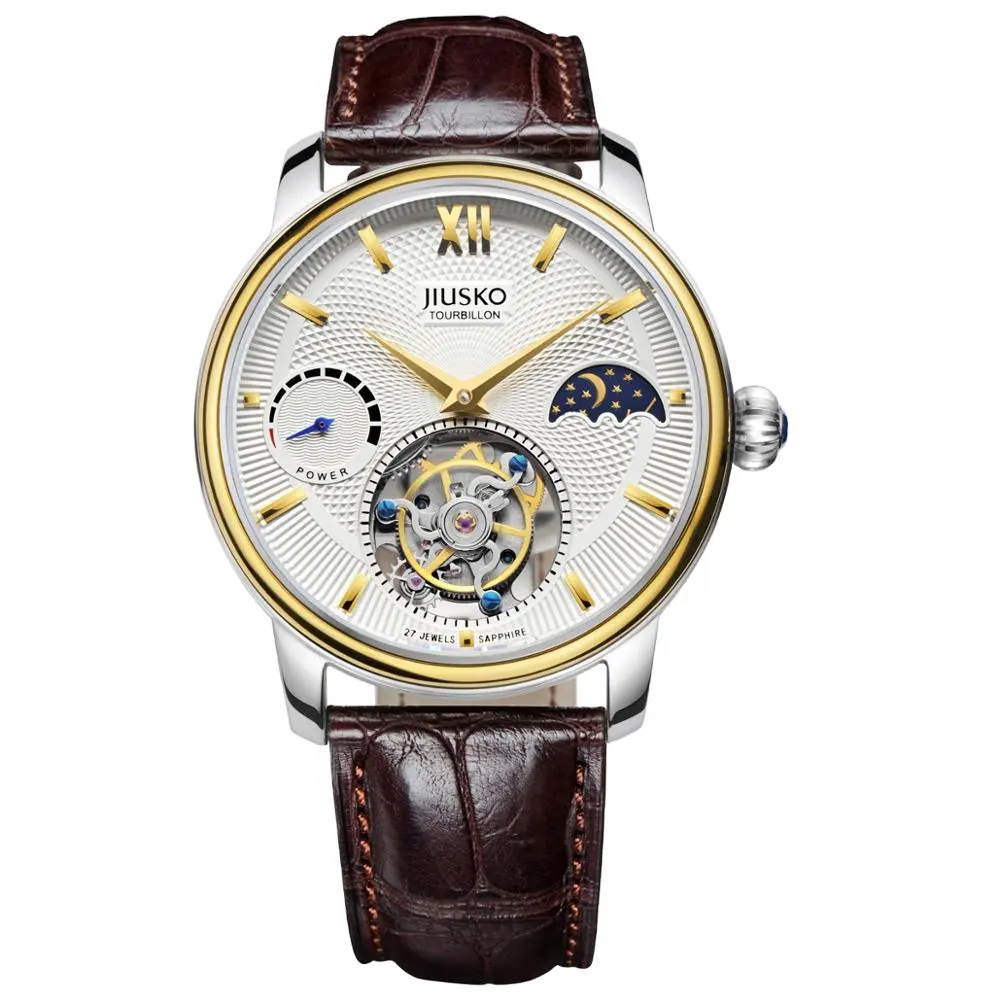 JIUSKO mens 100M water resistant custom watch oem automatic mechanical watch 18 K tourbillon watch