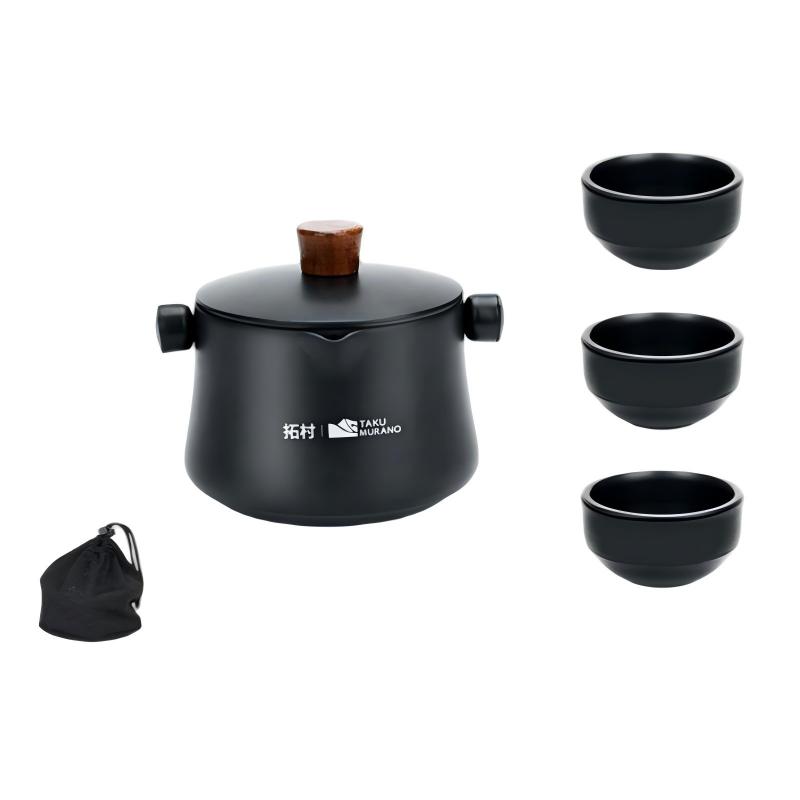 Juego de té negro oscuro + 3 tazas de té