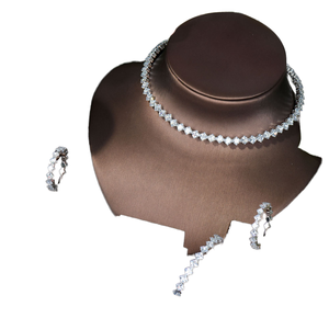Ensemble collier et boucles d'oreilles vintage HIBRIDE pour femmes, en laiton, zircon cubique, plaqué platine, cadeau de mariage ou de fiançailles, pour les fêtes - Product Image 1