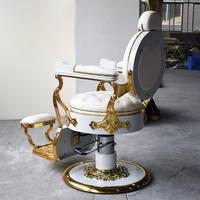 Fauteuil de Barbier Hydraulique de Luxe Vintage Blanc Or pour Salon de Coiffure et Esthétique