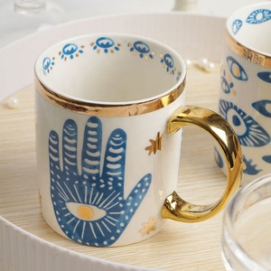 Regalo di coppia divertente lusso porcellana turca bordo in oro ceramica blu mano terzo <span class=keywords><strong>malocchio</strong></span> tazza con manico in oro piatto candela vaso - Product Image 3