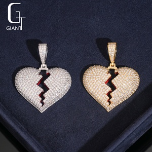 Collar con Colgante de Corazón Roto de Plata de Ley 925 con Moissanita VVS, Estilo Hip Hop, Joyería de <span class=keywords><strong>Moda</strong></span>, Pasa el Test de Diamantes - Product Image 2