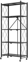 Étagères de rangement pliables en métal à 5 niveaux avec roulettes, chariot mobile noir pour cuisine, entrepôt, patio, garde-manger, sous-sol