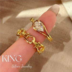 Anillo de Plata de Ley con Hebilla de Herradura y Diamante de Imitación en Forma de Lágrima, Joyería King Silver, Unisex, para Uso Diario - Product Image 1