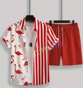 半袖3Dプリントハワイアンシャツと半袖ショーツメンズセット - Product Image 4